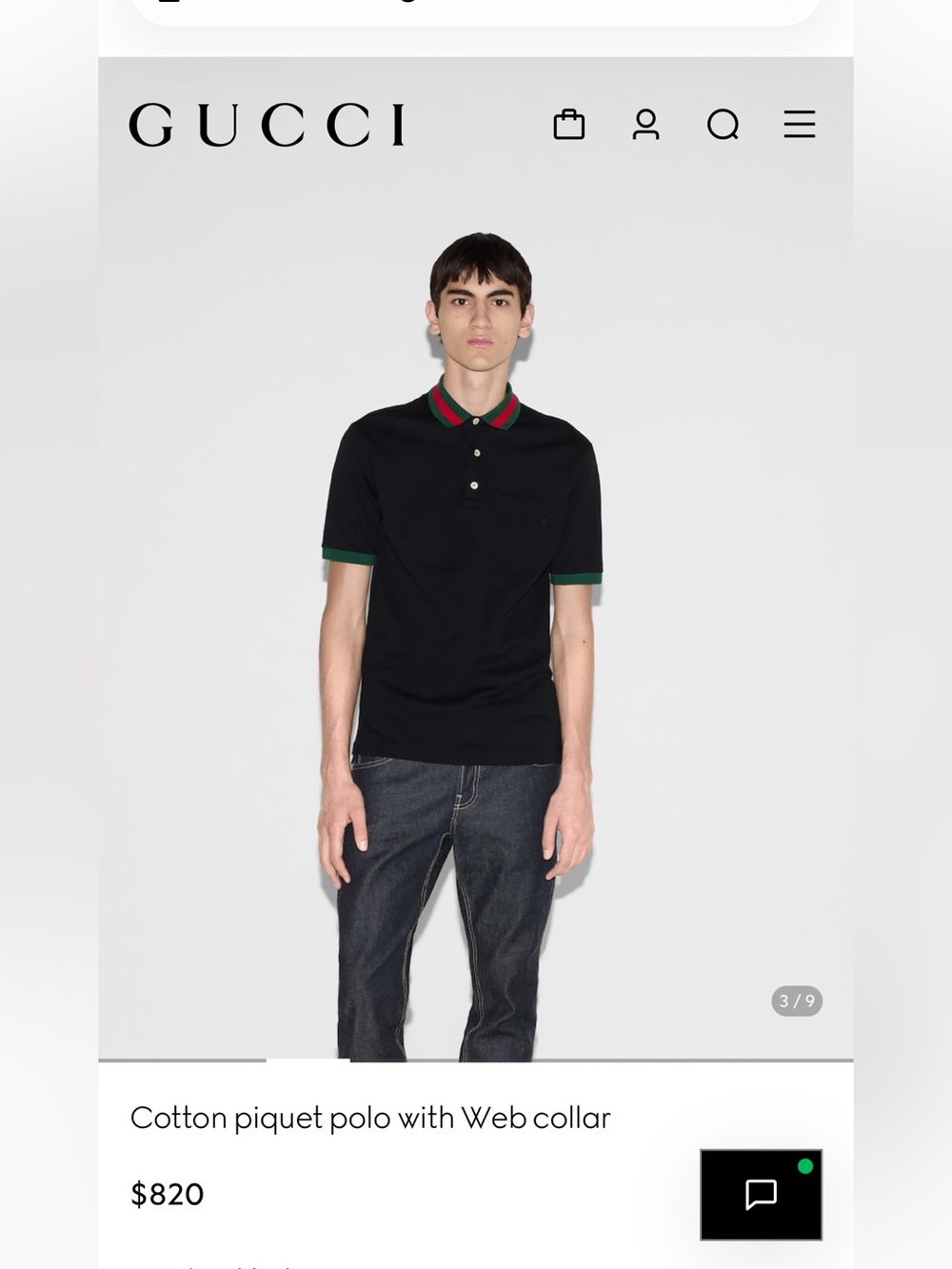 Gucci mens Cotton piquet polo with Web collar
